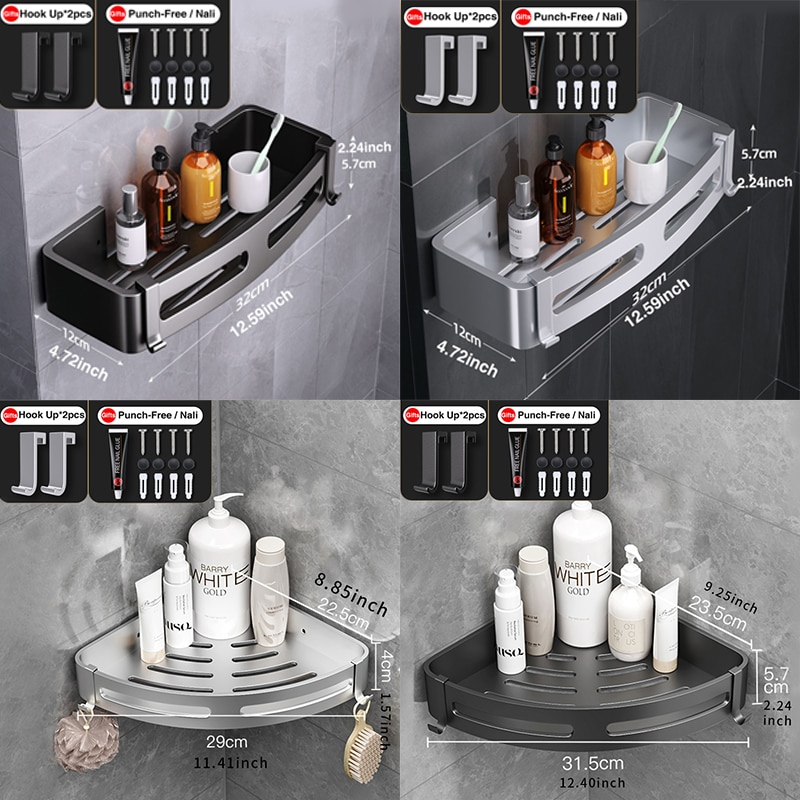 Joybos Ruimte Aluminium Badkamer Plank Douche Planken Geen-Boor Wall Mount Douche Opbergrek Hoekplank Badkamer Accessoires