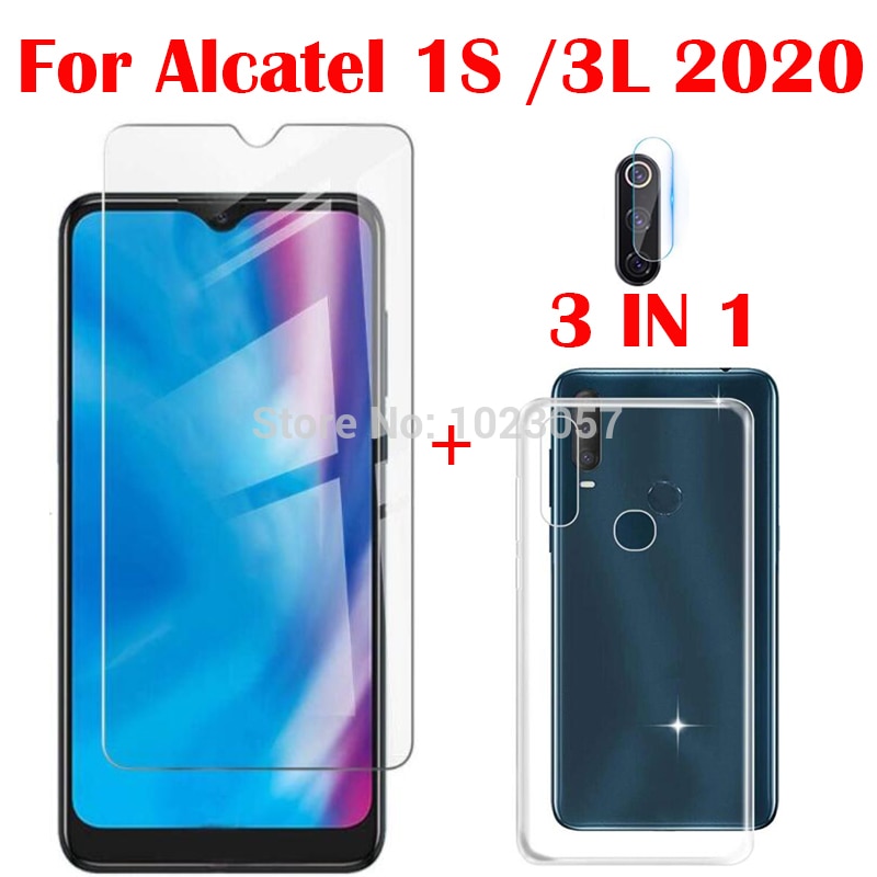 3-in-1 etui + kamera szkło hartowane dla Alcatel 1S 2020 ScreenProtector szkło dla Alcatel 3L 2020 2.5D szkło: For Alcatel 1S 2020 / 3 in 1 clear case