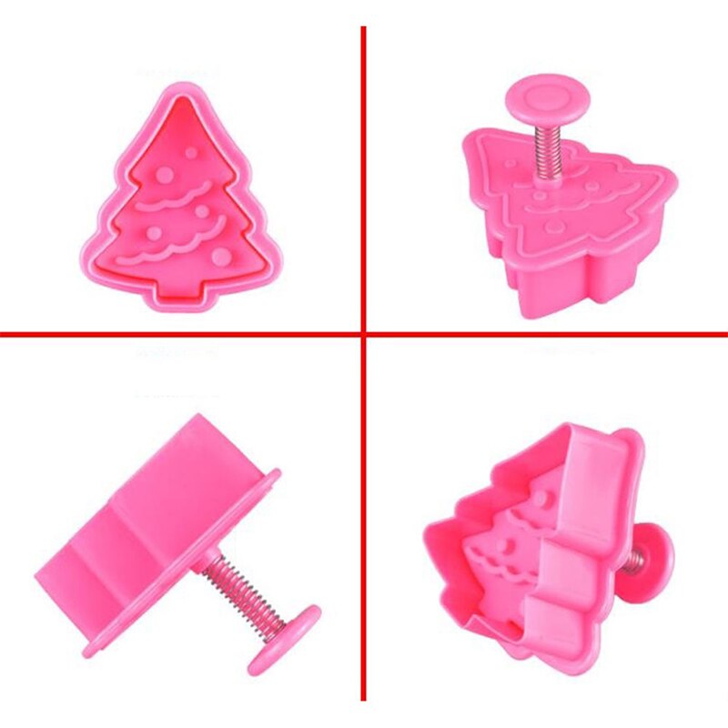 4 Stuks Mini Cookie Stempel Cutters 3D Cookie Plunger Cutter Kerst Bakken Biscuit Mould Tool Gingerbread Cookie Cutters