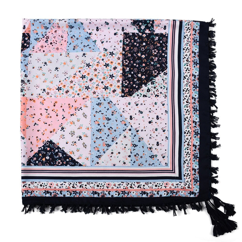 Sjaal Vrouwen Winter Bohemian Vierkante Zakdoek Sjaal Wrap Retro Patroon Kwastje Vrouwelijke Sjaal Grote 115Cm Katoen Foulard Bloemen: 34