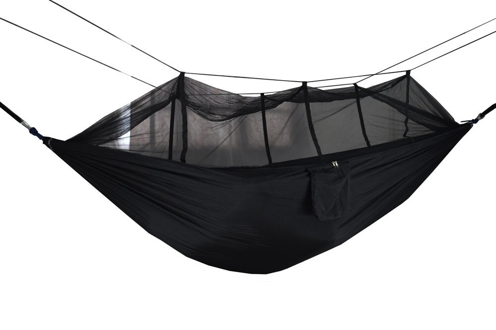 Hamaca portátil para acampar al aire libre, tela de paracaídas ligera, columpio para dormir, cama de viaje, mosquitera para acampar/senderismo/patio trasero: Negro