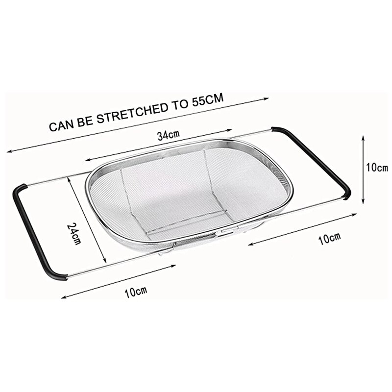 Colander Stainless Steel Oval Colander with Fine Mesh 6-Quart Strainer Basket and Expandable Rubber Handle-Filter