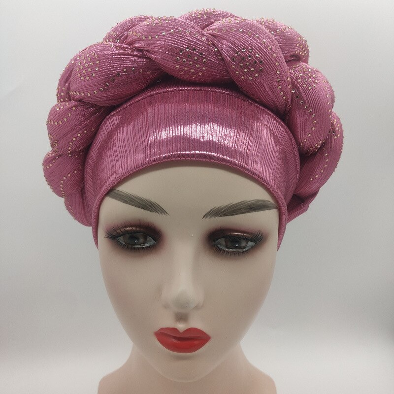 Turbante africano brillante de estilo Nigeriano para mujer, pañuelo para la cabeza de estilo musulmán