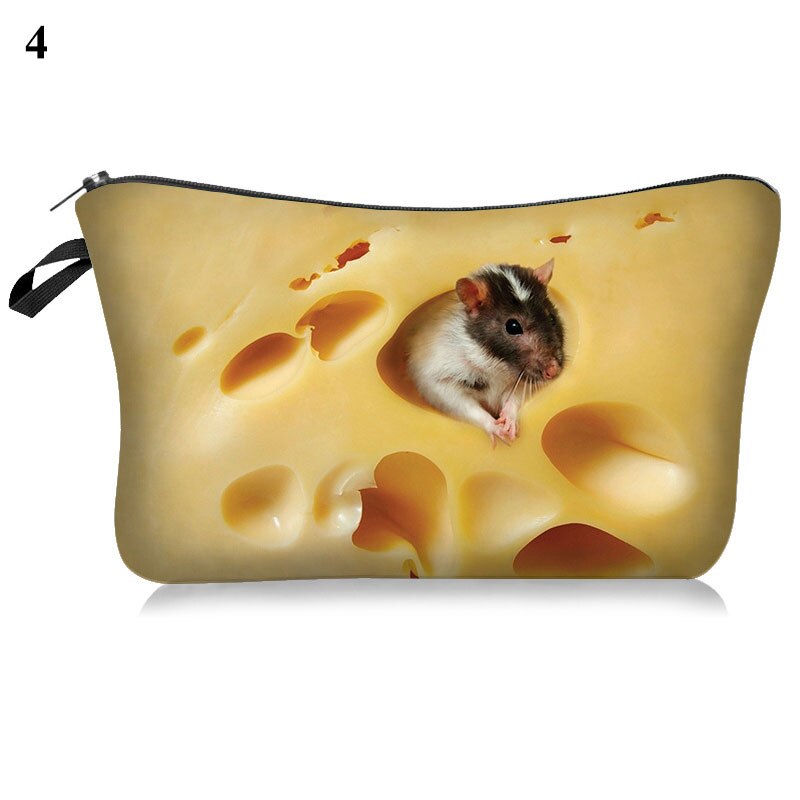 Kosmetiktaske sød kat print polyester makeup taske rejse toiletartikler sød organisator taske pose 3d mønster kosmetik tasker: 4
