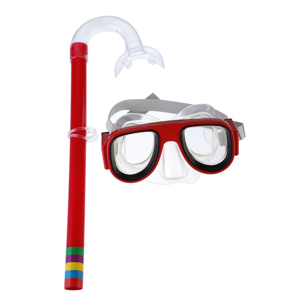 SFIT Swimming Goggles Underwater Anti Fog Half Face Nose Clip Glasses Diving Bikini Tempered Glass Lens Snorkel Goggles: children red  set