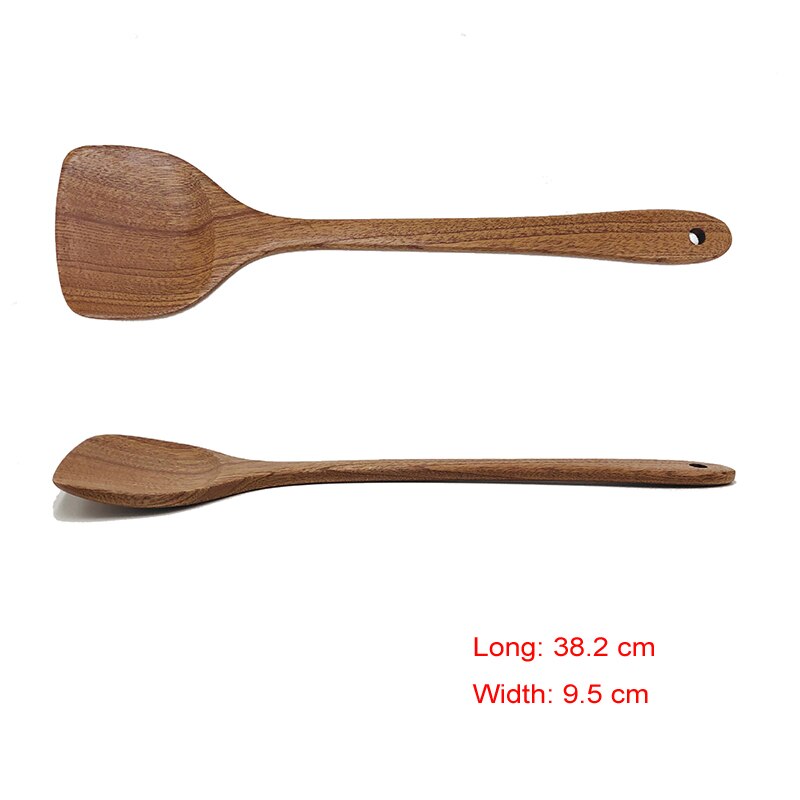 Juego de utensilios de cocina antiadherentes de madera de teca, espátula, pala, sopa, cuchara de arroz, herramienta de cocina, vajilla, 1 ud.: 5