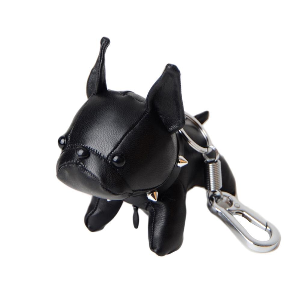 Mini Bulldog Puppy Keychains Faux Leather Doll Key Rings Hanging Pendant Key Holder Charm Bags Decor Car Trinket Punk Chaveiros