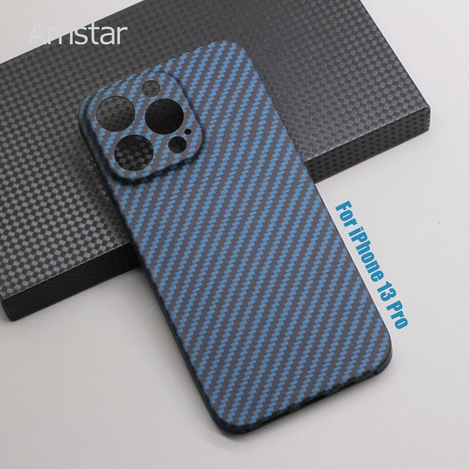 Amstar Navy-Blauw Carbon Fiber Lens Wrap Telefoon Case Voor Iphone 13 Pro Max Ultradunne Aramidevezel iphone 13 Pro Telefoon Cover