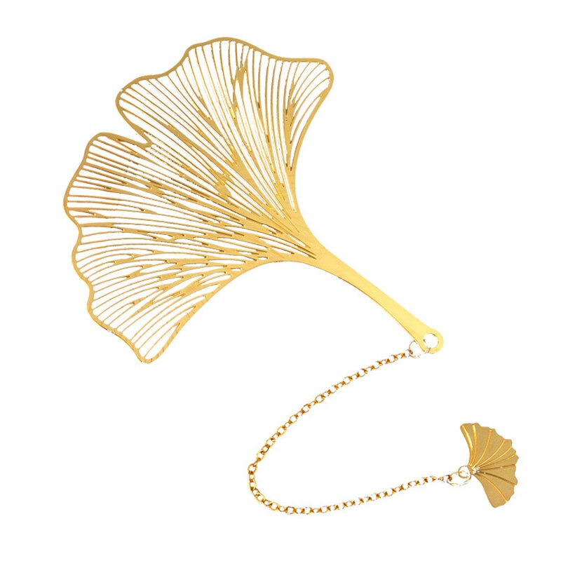 1PC Chinese Style Retro Hollow Metal Bookmark Maple Leaf Vein Fringed Pendant Apricot Leaf Bookmark Stationery