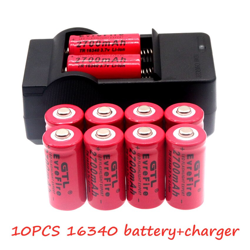 2700mAh Rechargeable 3.7V Li-ion 16340 Batteries CR123A batterie pour lampe de poche LED voyage chargeur mural pour 16340 CR123A batterie: Black