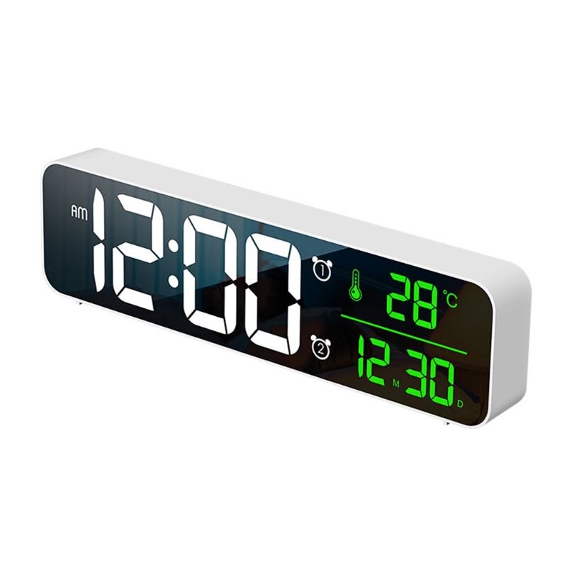 Electronic LED Digital Large Display Morning Alarm Clock Music Brightness USB Rechargeable Clock Snooze Timer for Home: White