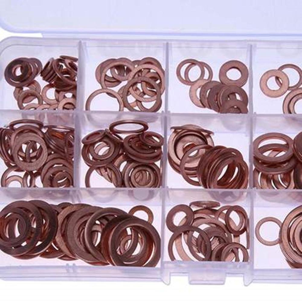 Juego surtido de juntas de arandela de cobre de 280/200 Uds., Kit surtido de juntas planas M5-M20 con caja para accesorios de Hardware