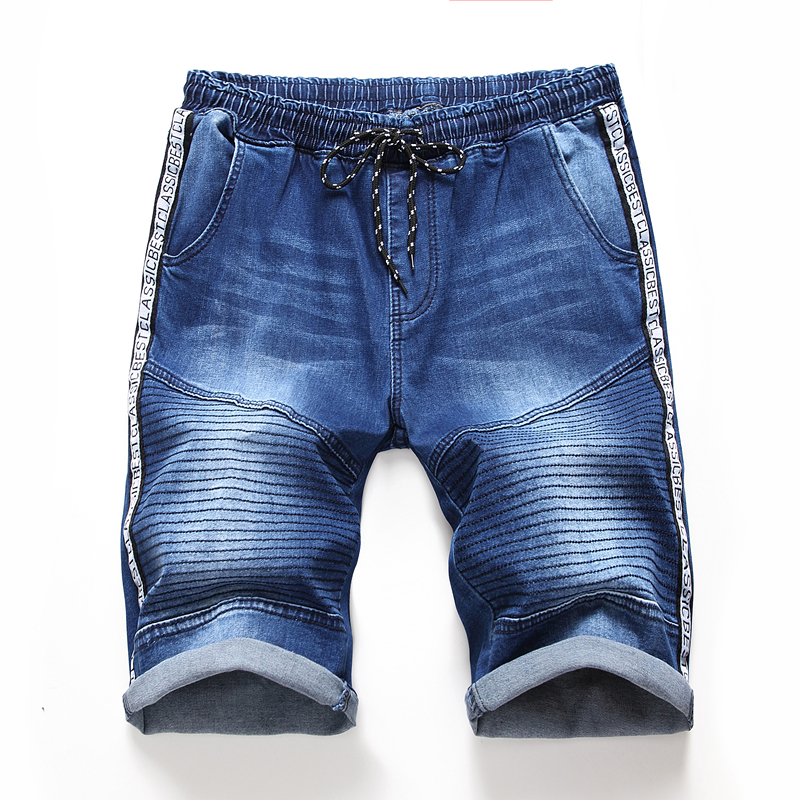 Men's Side pocket Bermuda Denim Short Men Summer Streetwear Hip hop Elastic waist Loose Cargo jeans shorts