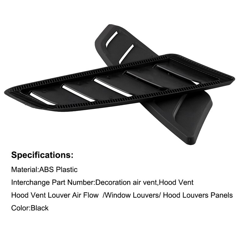Lot de 2 panneaux universels de protection du moteur avant de voiture, couvercle de ventilation de flux d'air, capot d'admission décoratif de toit de voiture, écope en abs noir