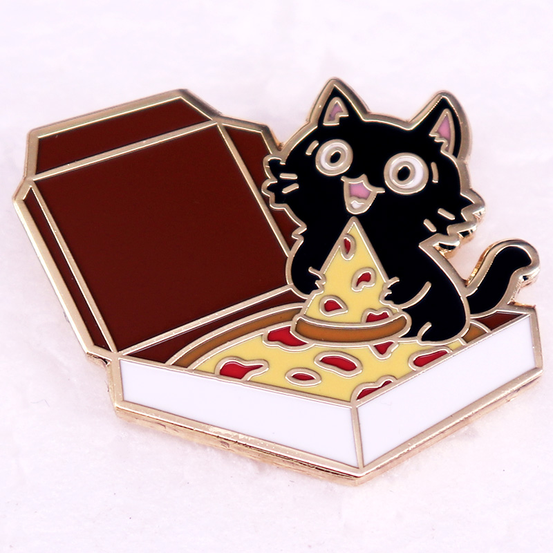 Pizza Kat Pin Grappige Kawaii Zwarte Kat Harde Emaille Pin Kat Liefhebbers Accessoires