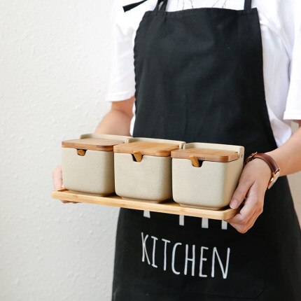 Estilo japonés flip cerámica sazoning jar cocina sal y MSG sazonador caja jar combinación set hogar