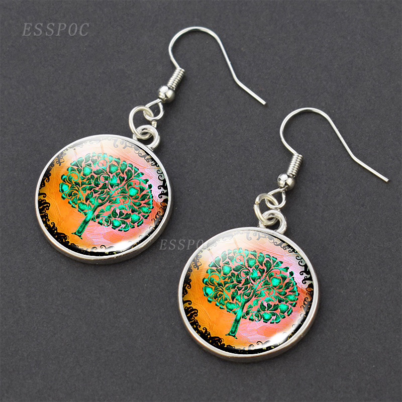 Baum des Lebens Glas Cabochon Ohrringe Silber Überzogene Baumeln Ohrringe Baum des Lebens Ohrringe Schmuck für Sie
