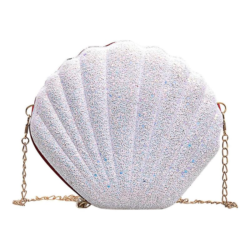 Schattige schelpentas ketting schoudertassen dames kleine pailletten feest avondtas crossbody tassen bolsas feminina mujer sac a: Wit