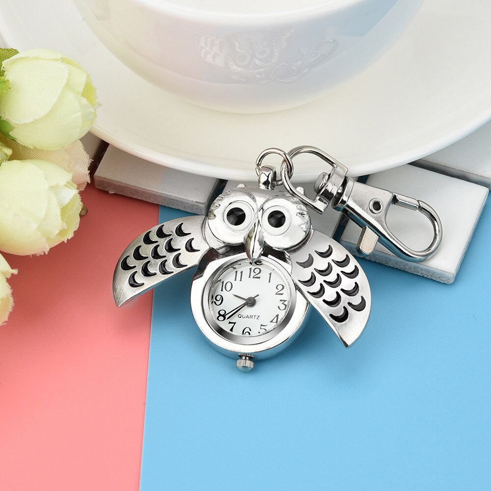 Petites montres à gousset, horloge rétro à quartz, magnifique porte-clés de dessin animé mignon, montre de poche hibou, relogio feminino saat watch *a