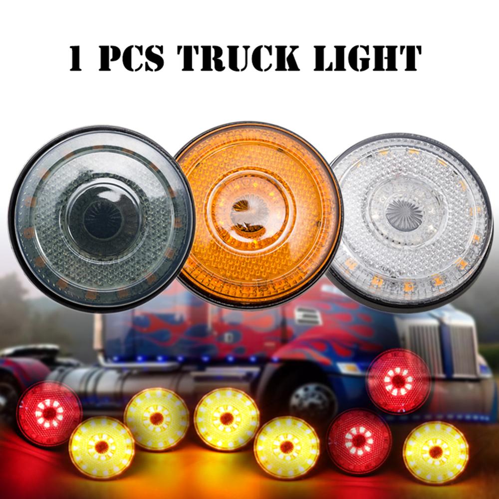 1Pc 12V Truck Trailer Achterlichten Auto Waarschuwingslampje Brake Stop Marker Indicatielampje 24 Led Ronde Reflector dual Kleur