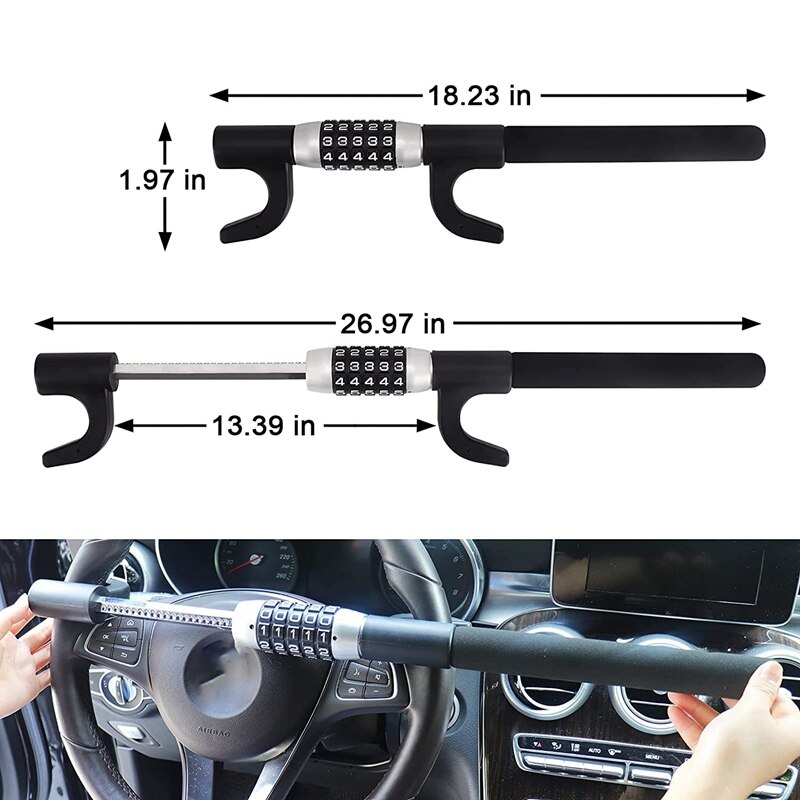 Steering Wheel Lock, Password Car Security Anti-Theft Device, Heavy Duty Steering Wheel Lock, Universal Fit for Cars,