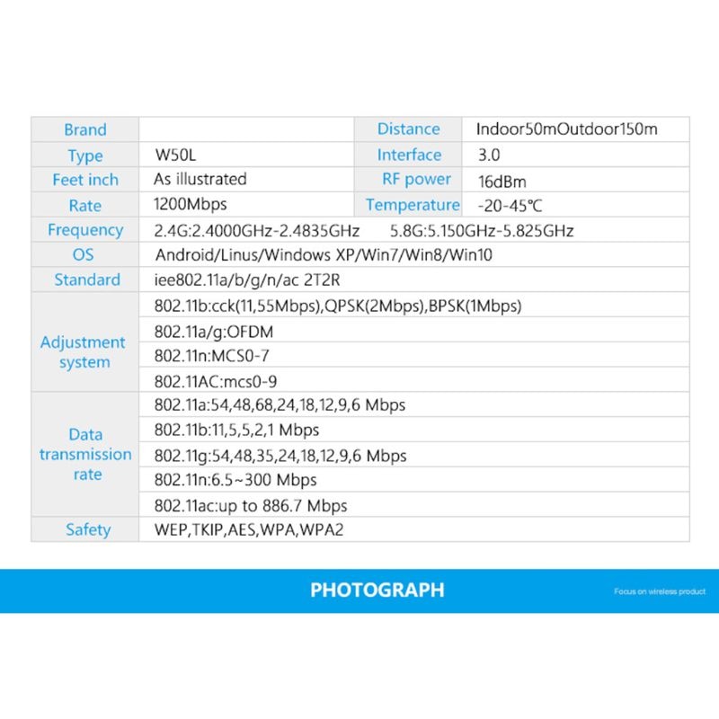 Dual Band 2.4G/5G WiFi USB3.0 Adapter RTL8812AU Chip Wireless AC High Gain Antenna Network Card for Desktop Laptop