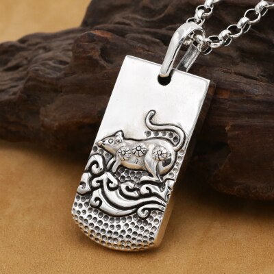 Handmade 100% 925 Sterling Silver the Chinese 12 Animal Pendant the Chinese Zodiac Pendant Good Luck Animal Amulet Pendant: Rat