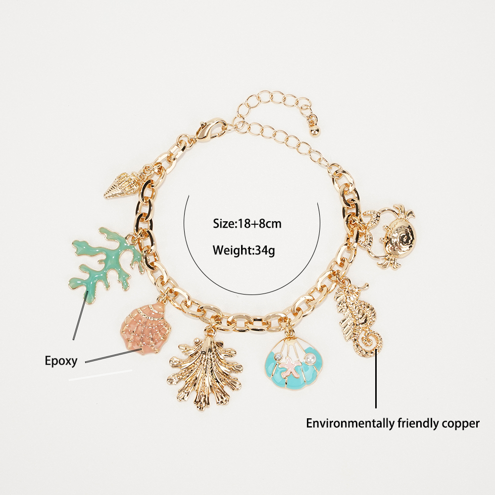 Moda colorida estrela do mar concha concha pulseiras para mulheres ouro-cor corrente pulseira oceano verão praia jóias