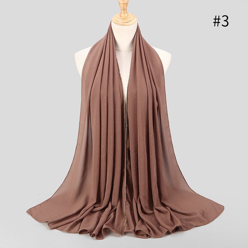75*180 cm zomer moslim chiffon hijab sjaal kralen hoofddoek islamitische lange hoofd sjaals foulard femme musulman: 3