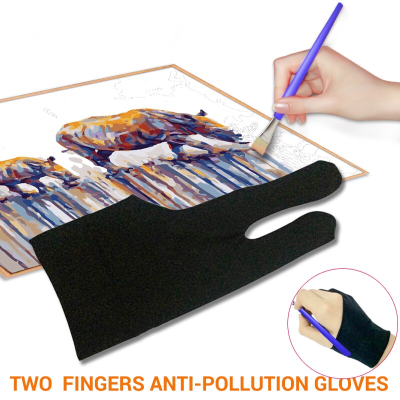 Tegning og pen grafisk tabletpude husholdningshandsker to-finger antifouling handske til kunstner højre venstre hånd sort handske fri størrelse