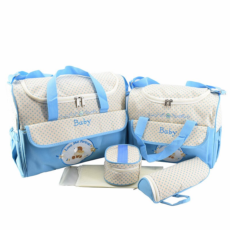 Baby Diaper Bag 5 Pcs Suits for Mom Baby Bottle Holder Mother Mummy Stroller Maternity Nappy Bags Sets Multifunction: style 2