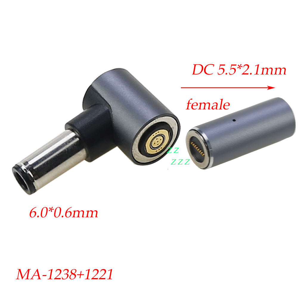 1set 8P Magnetic Fast Charging adapter 100W DC 5.5x2.1mm Female to 8Pin Round Connector to DC Plug Laptop Power Supply Charger: black