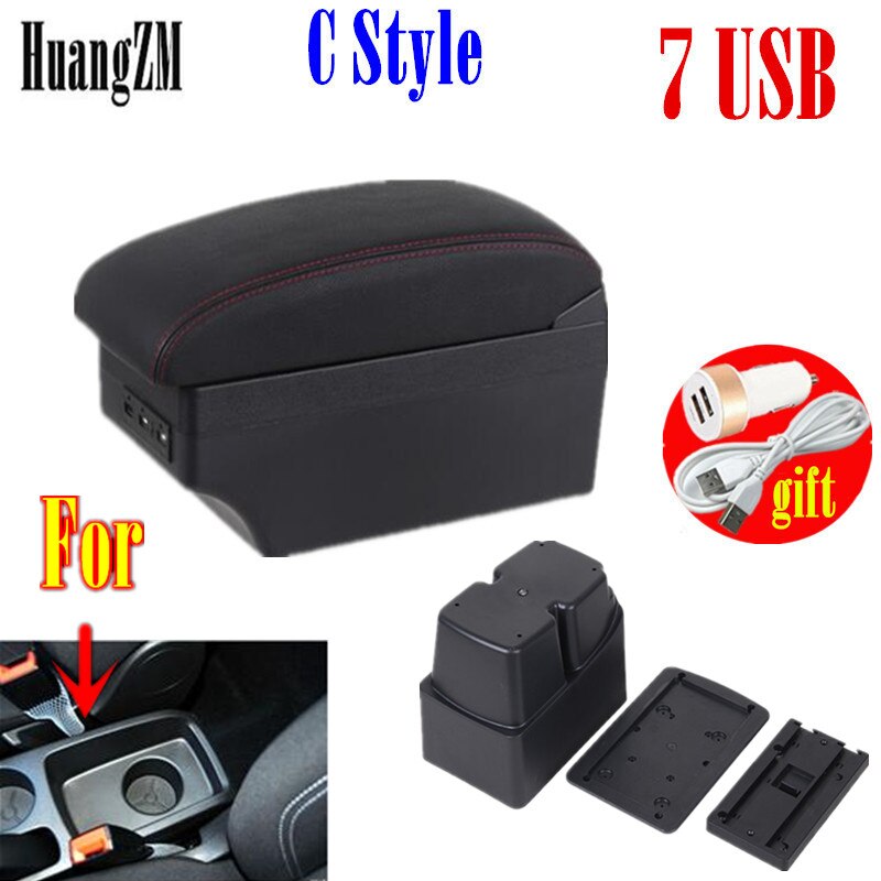 For Ford Fiesta Armrest box Interior Parts special Retrofit parts Car Armrest box Center Storage box with USB: C style red line