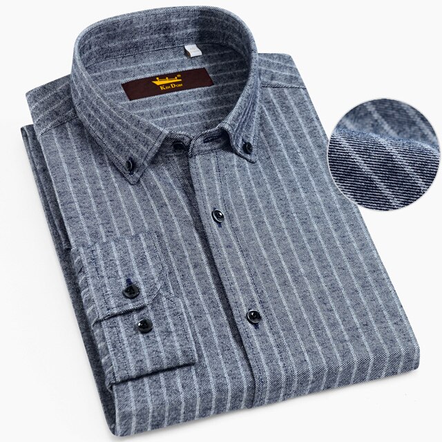 Men's Long Sleeve Button Down Brushed Striped Shirts Casual Standard-fit Comfortable Soft 100% Cotton Thick Tops Shirt: 41