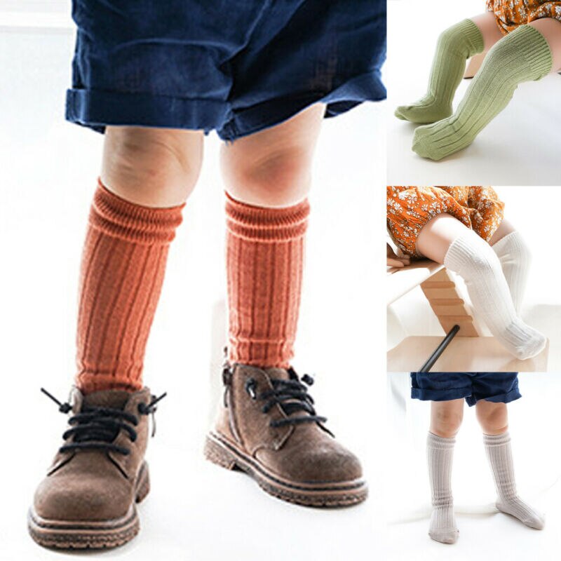 Mode Kinderen Peuter Baby Baby Meisjes Jongens Effen Anti-Slip Gebreide Lange Sokken Knie Sok