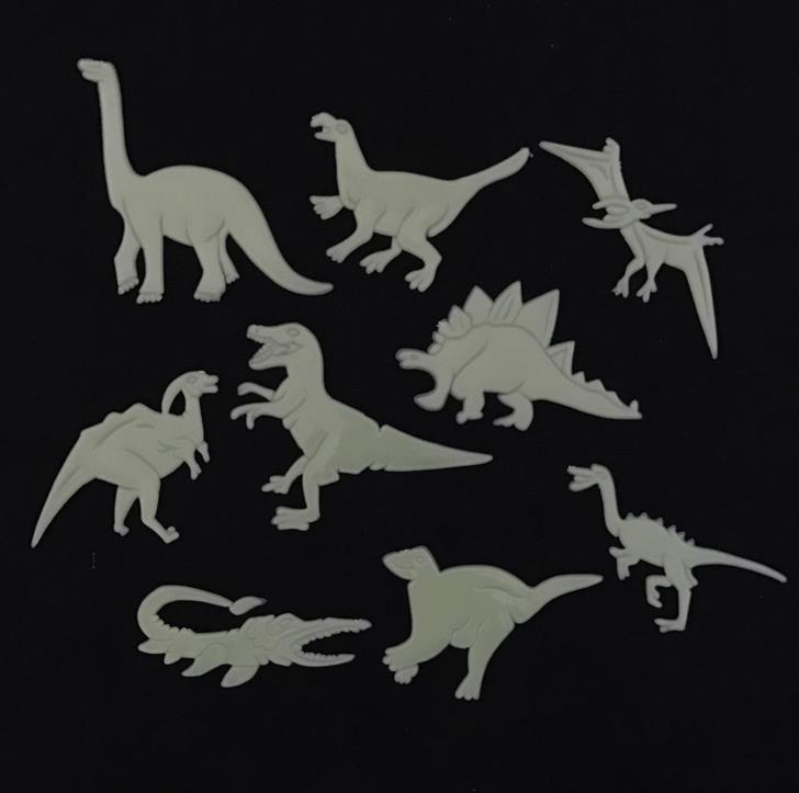 9 stk / pakke kawaii dinosaurer glød i mørket legetøj til børn diy klistermærker loftoverføringsbillede baby børneværelse pvc mærkat fest
