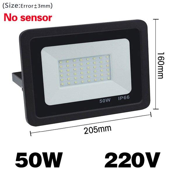 Reflector LED con Sensor de movimiento 100W 50W 30W 20W 10W foco de luz Led de inundación al aire libre 220V IP66 lámpara de pared al aire libre Luz de inundación: LED Flood light 50W