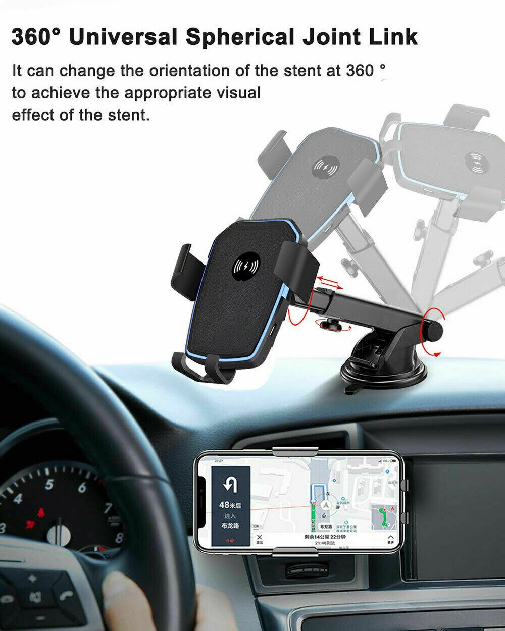Qi draadloze snellader autolader houder standaard 2 in 1 voor mobiele telefoon