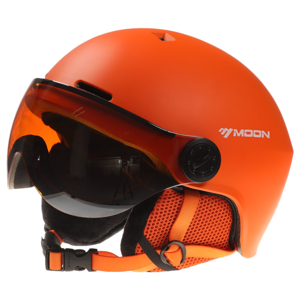 Mænd kvinder ski snowboard hjelm med ørekappe beskyttelsesbriller sikkerhed ski pc+eps hjelm ski sne sports snowboard hjelm: Orange / L