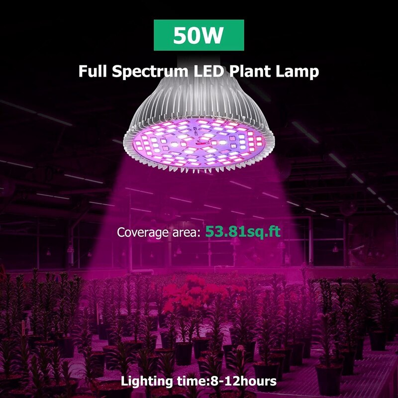 LED Grow Lights Bulb E27 50W Plant Grow Light Full Spectrum Or Indoor Plants Garden Growing Greenhouse Succulents