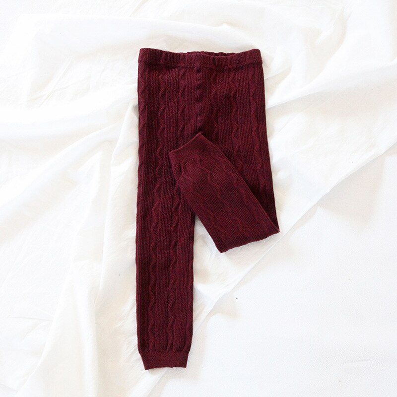 Bomulds leggings til børn med strikkede vævede striber, der passer til varme og behagelige søde bukser til 1-6- årige piger: Vin / 1-2t