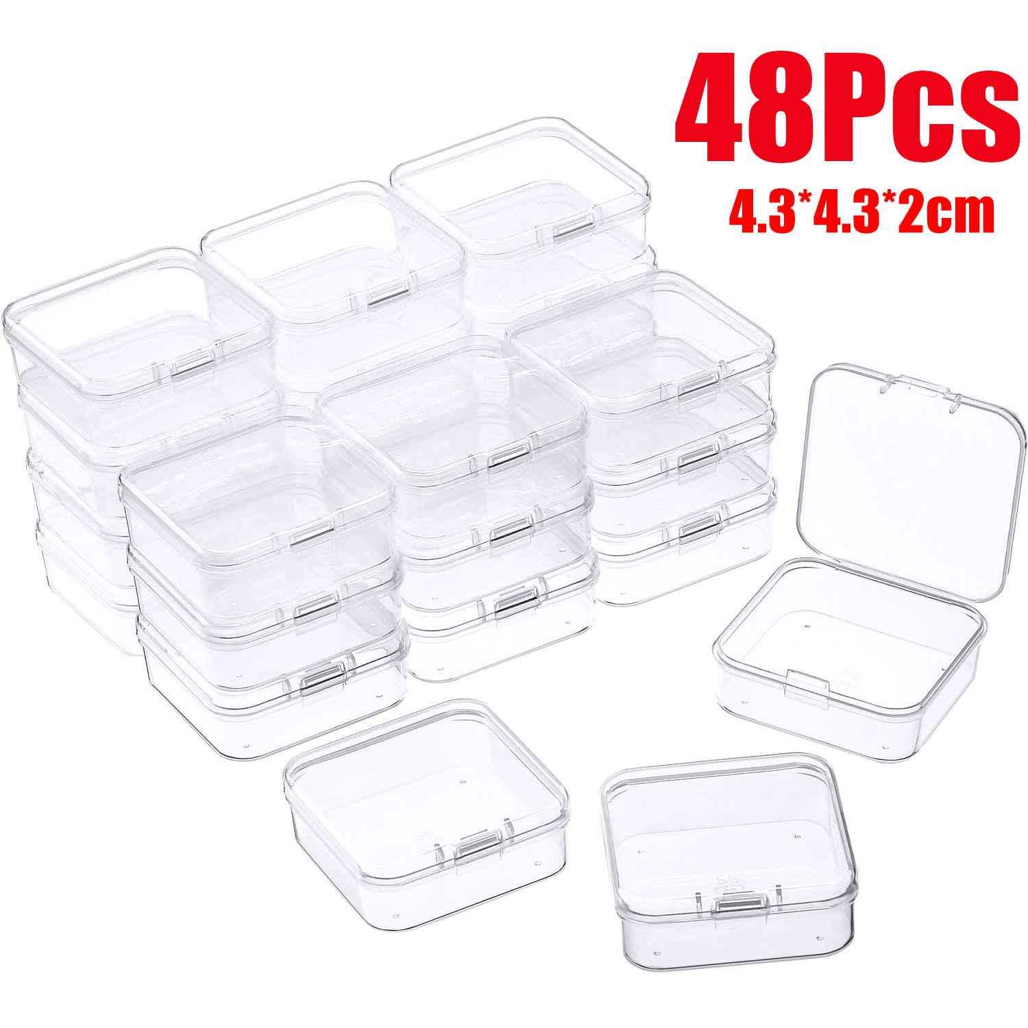 Mini contenedores transparentes de 6-48 Uds., caja de almacenamiento de cuentas cuadradas de plástico para cuentas, joyería, manualidades, juego de mesa, organización de piezas al por mayor: Gris