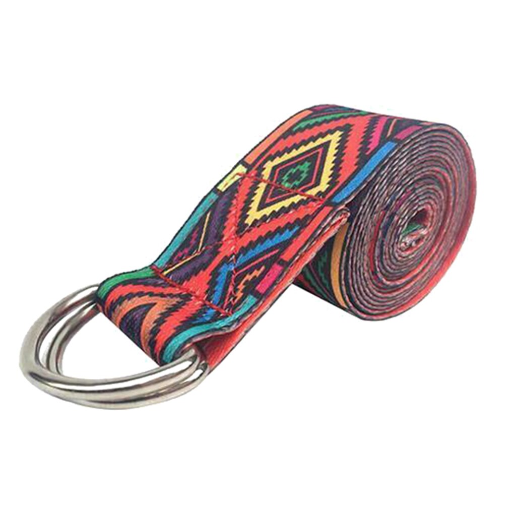 Vrouwen yoga stretchband d-ring riem fitness gym touw bloemen taille been weerstand fitnessbanden: Rood