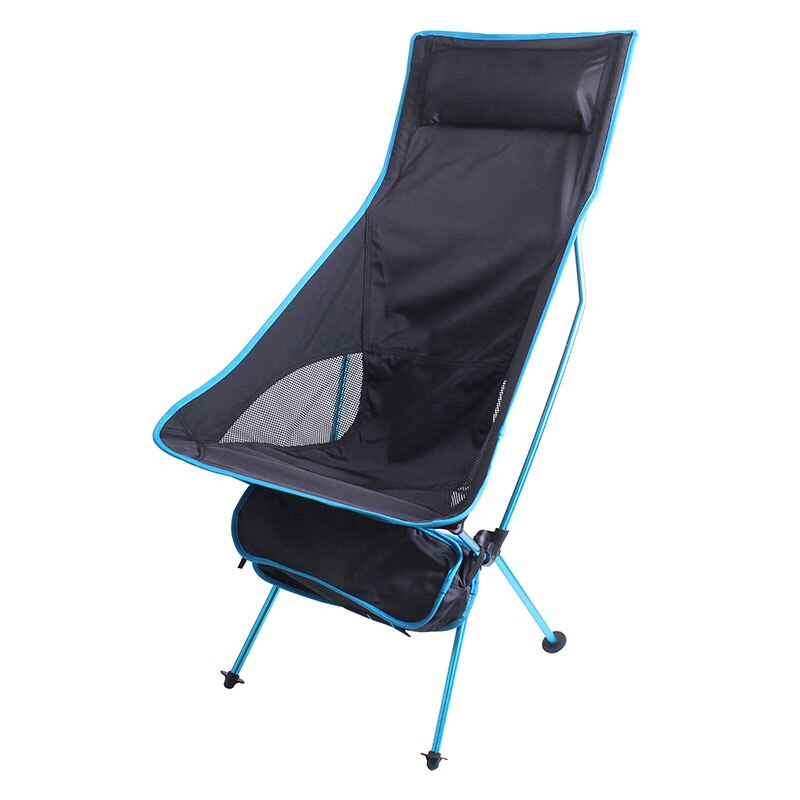 Bärbar hopfällbar stol utomhus camping resa fiskestol 150kg maxload bbq hemmakontor säte månstol стул для кемпинга 캠핑의자: Himmelsblå