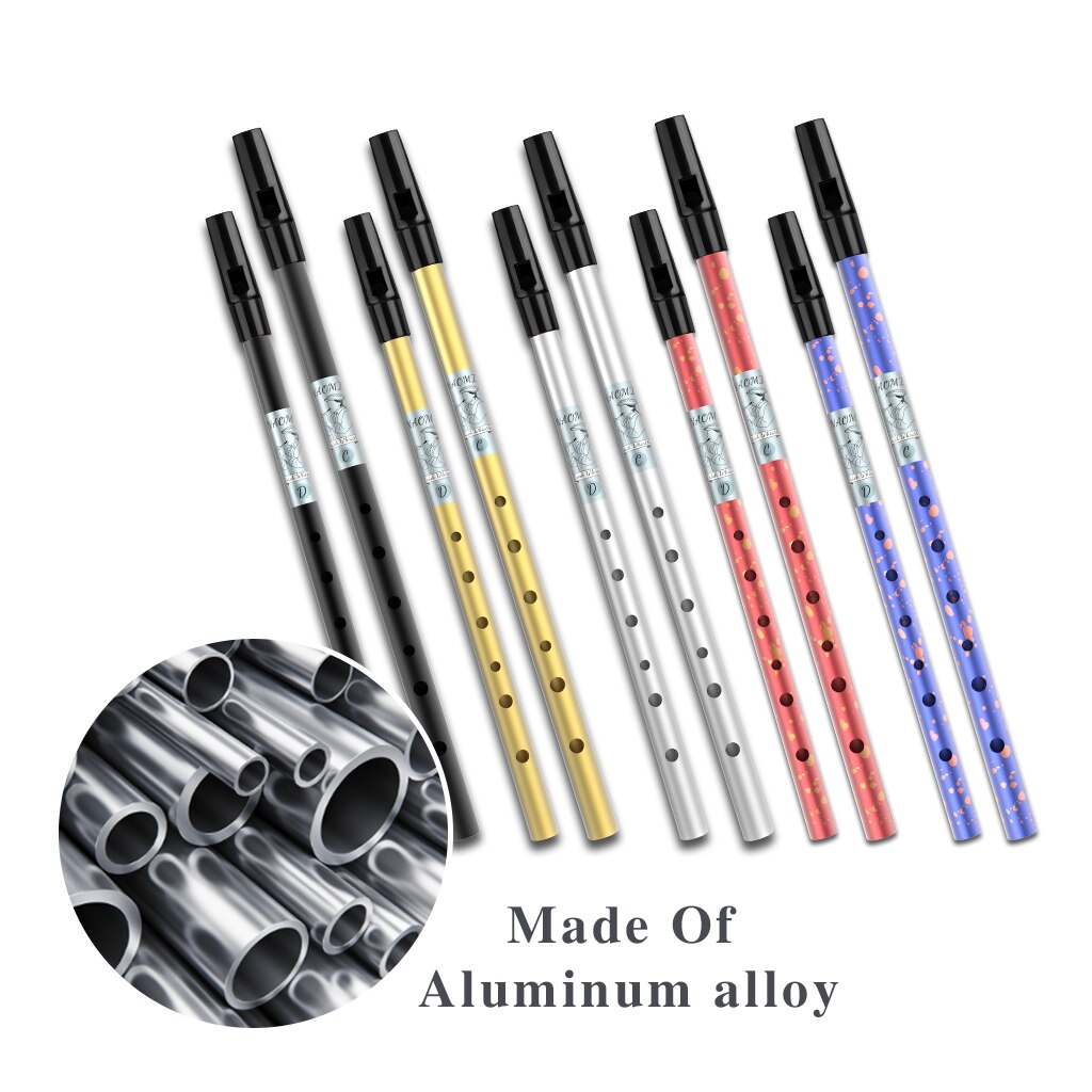 NAOMI 'D' Irish Tin Penny Whistle Fipple Flute In Black Aluminum Alloy Tube w/ Plastic Mouthpiece Best Clear Sound
