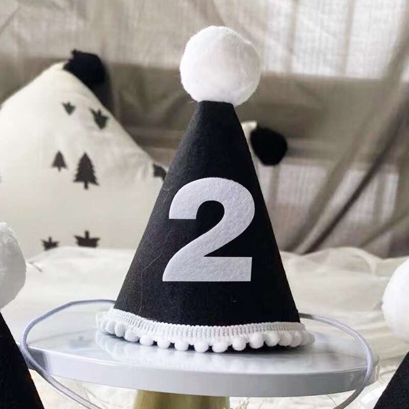 Chapeau couronne d'anniversaire pour enfants, coiffe princesse Prince, décoration de fête prénatale, fournitures pour fête d'anniversaire, 1/2/3 ans: Black-2