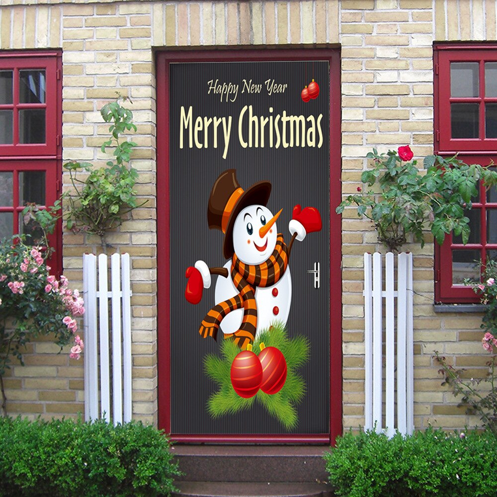 77x200cm Christmas Snowman Mural Decal Home Decor Vinyl Self Sdhesive Door Sticker For Living Room Bedroom DIY Waterproof Poster