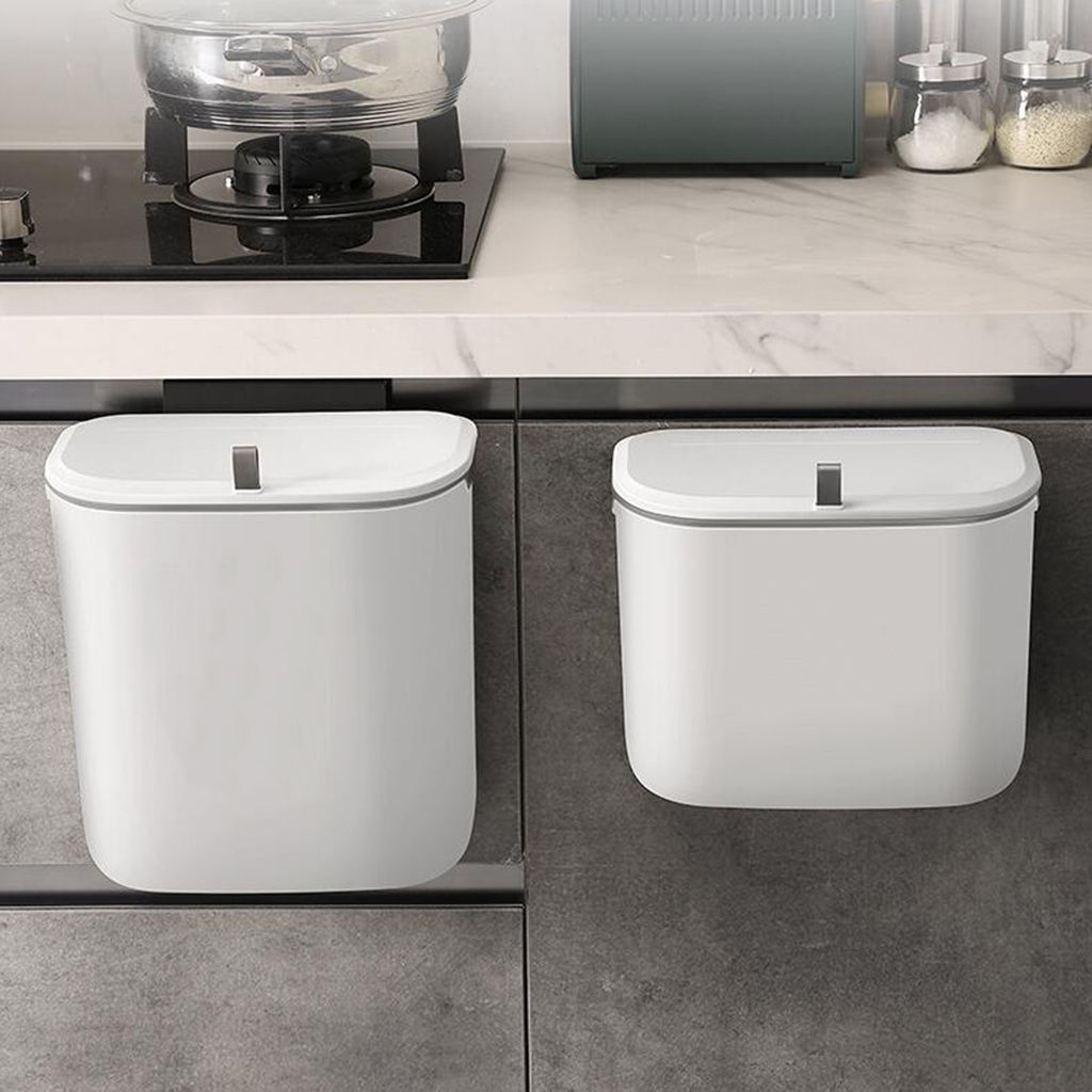 Wall Mounted Trash Can Plastic with Lid Dustbin Garbage Bin Trashcan for Kitchen Countertop Restroom Toilet Floor