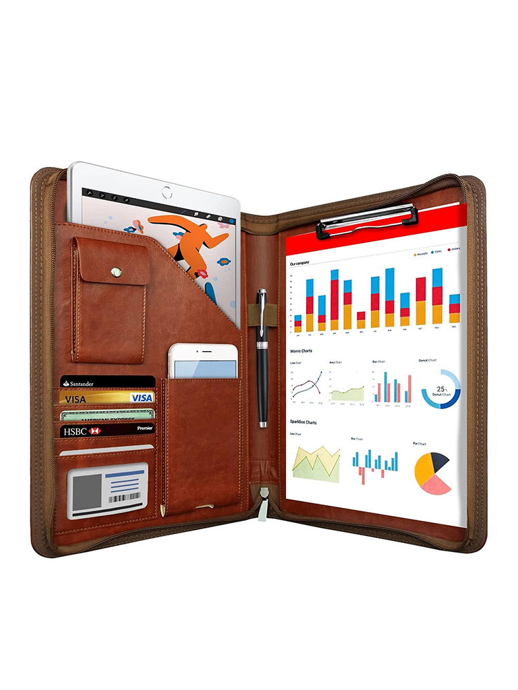 Multifunctional A4 Conference Folder Business Stationery Folder Leather Contract File FoldersTravel Document Folder NEWYES: black