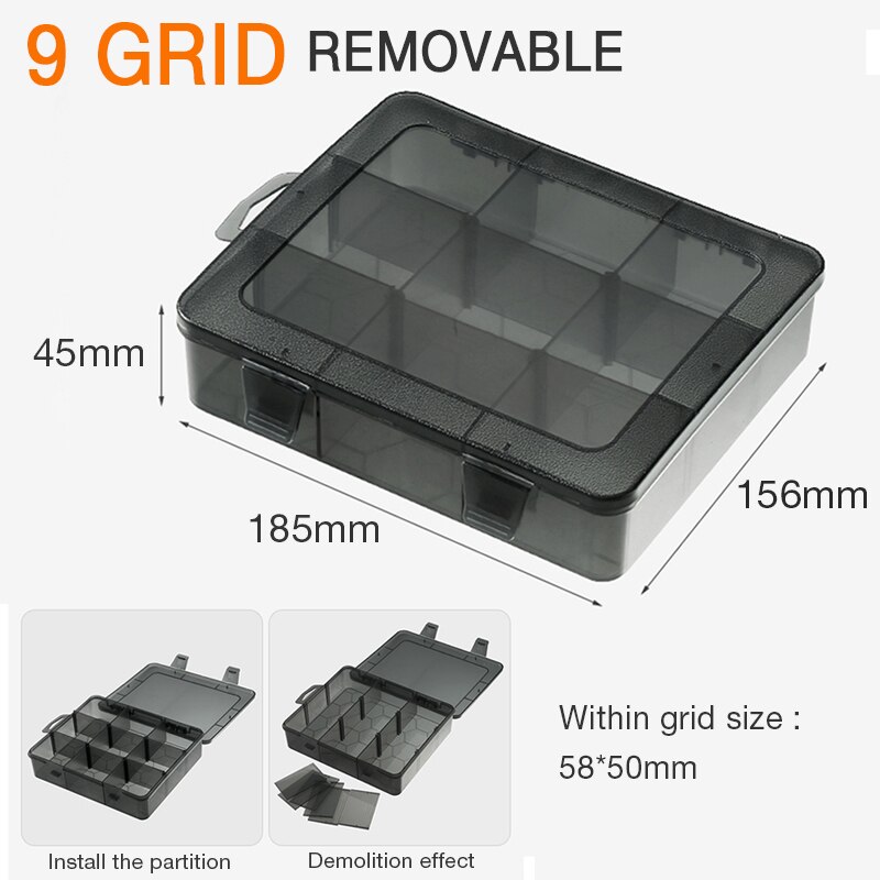 Removable Plastic Portable Parts Box Screw Storage Box Metal Parts Hardware Tool Screwdriver Auto Repair Tool Box: 9 GRID REMOVABLE